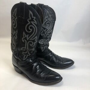 Justin Cowboy Western Stitch Leather Pull On Embroidered Shaft Black Boots‎ Sz 9
